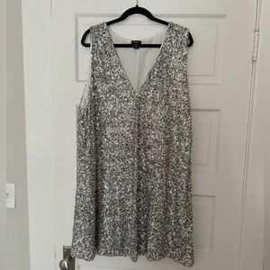 Nasty Gal Plus Size Metallic Textured Mixed Sequin Plunge Mini Dress